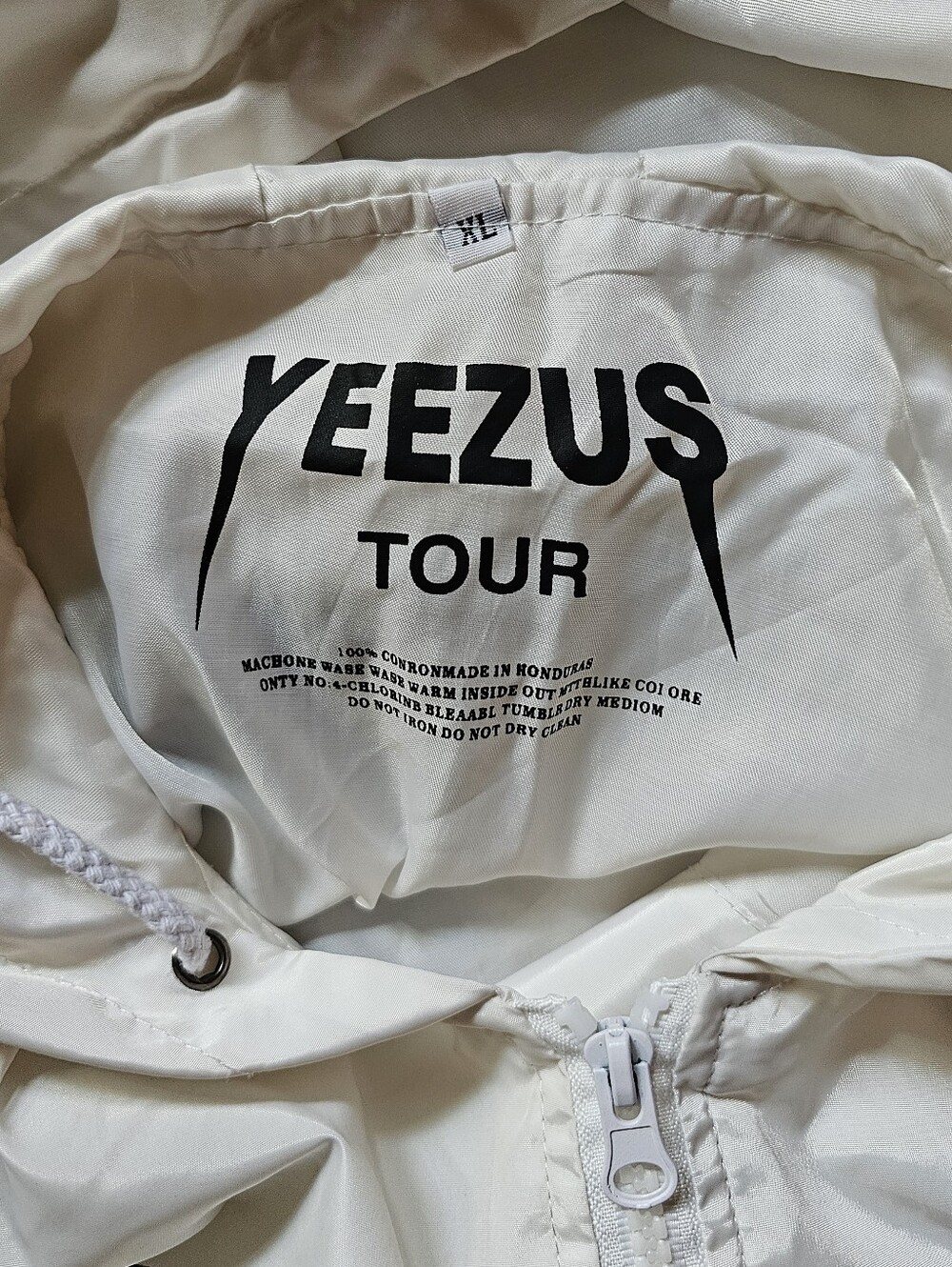 Yeezus Tour White Hooded Windbreaker Jacket with Bold Sleeve Logo - Picture 3 of 9